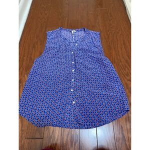 Joie Blue Red Floral Print Sleeveless Button Down Blouse Top Small